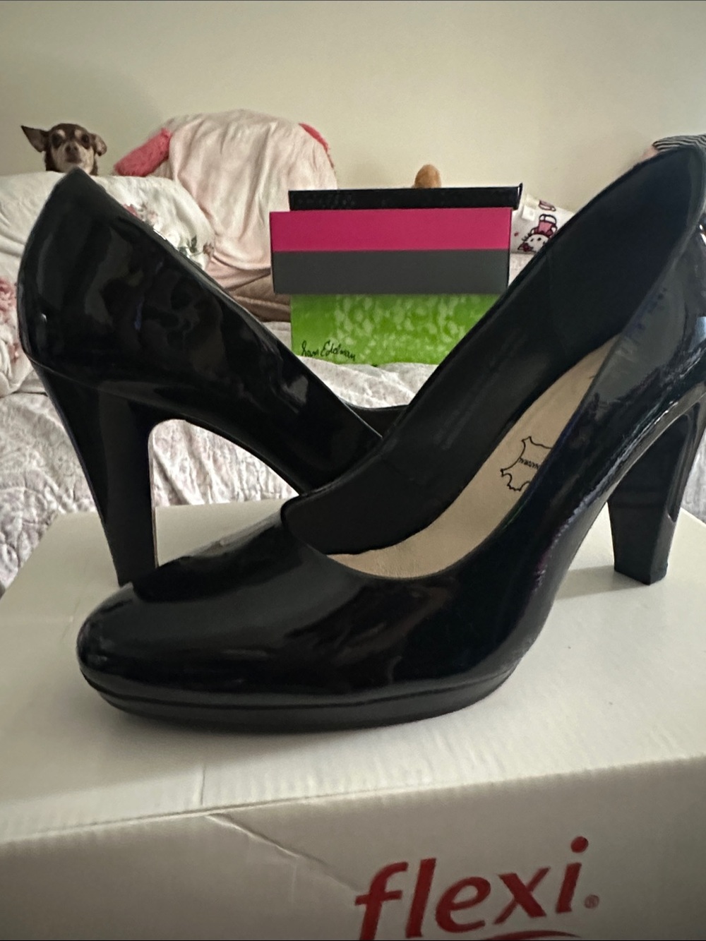 Flexi Black Patent Mid-High Heel Pumps